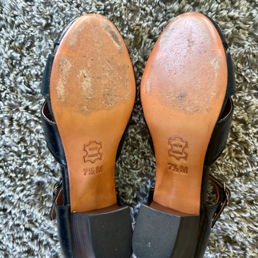 Re-Mix Vintage Shoes Gabrielle 7.5 Black Leather Sandal - Picture 7 of 8